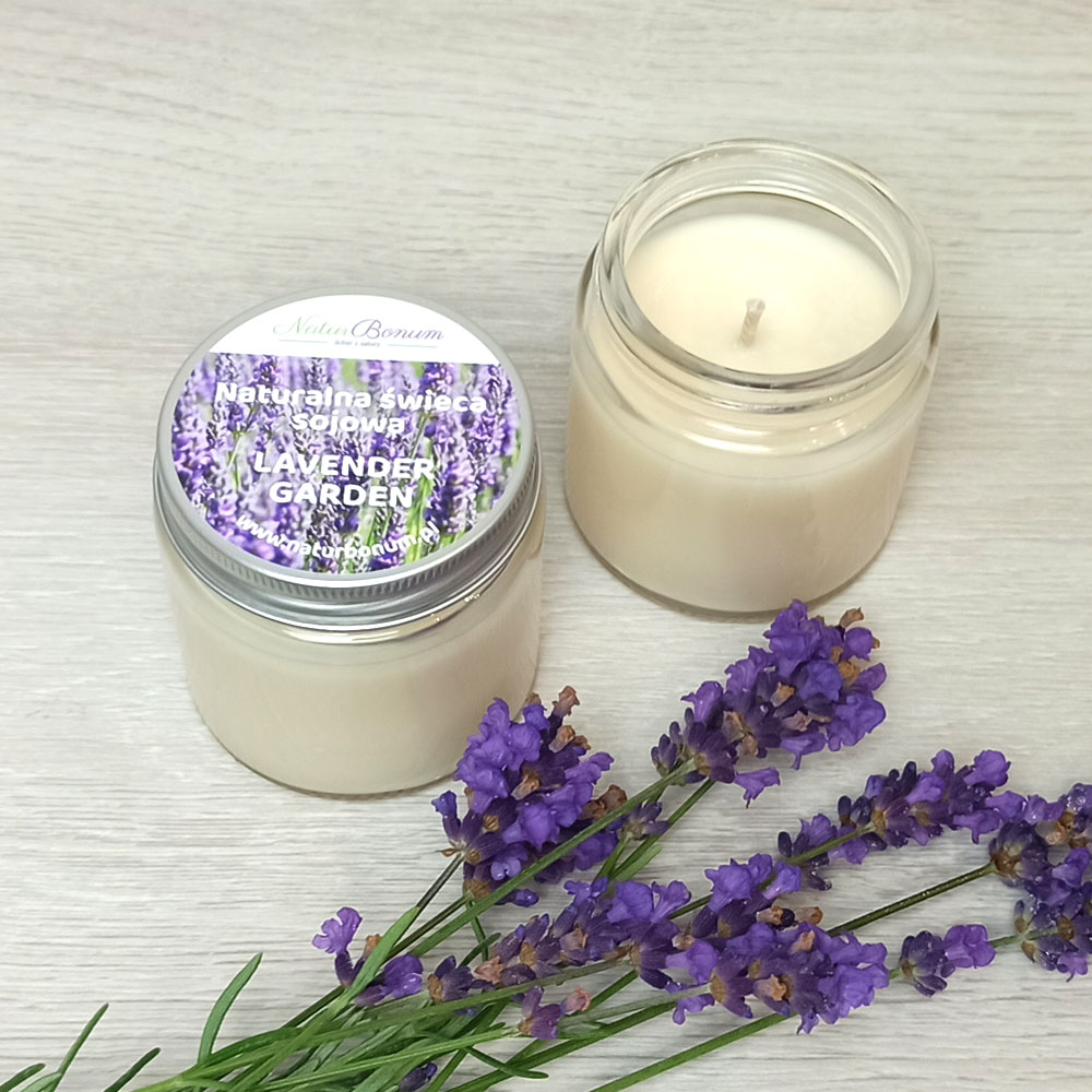 Ślężański Produkt Lokalny - Naturalna świeca sojowa LAVENDER GARDEN - lawenda z trawą cytrynową